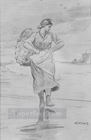 ビーチの漁師の女の子 リアリズム画家ウィンスロー・ホーマー油絵